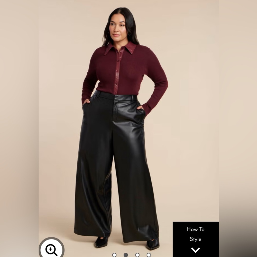 Eloquii Faux Leather Wide Leg Pants Black Size 16 NWT